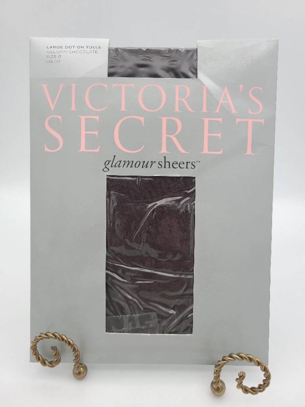 Vtg Victoria's Secret Glamour Sheers Tights Large Dot Tulle Belgian Chocolate